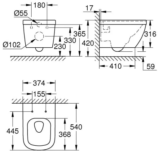 GROHE 39328000 - Závesné WC EURO CERAMIC 540 × 374 mm keramika/biela