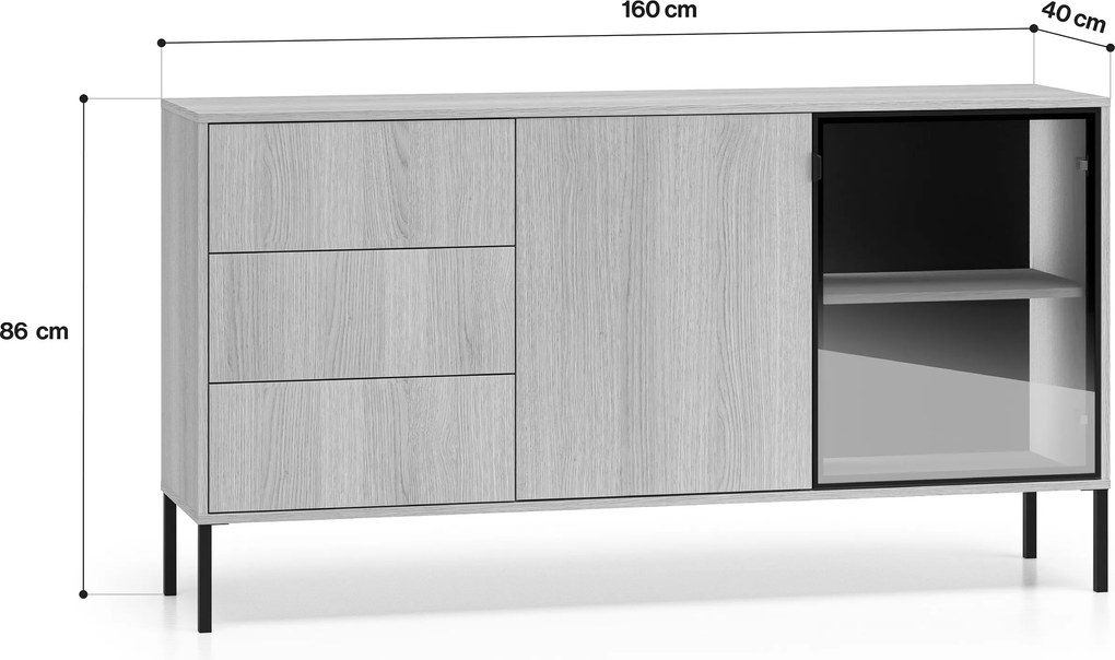 Komoda Harmona 160 cm s osvetlením - dub lindberg