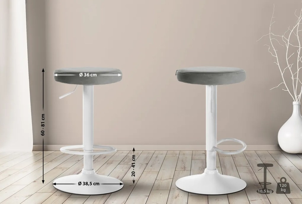 Barová stolička Ponte - zamat, biely rám - Sivá