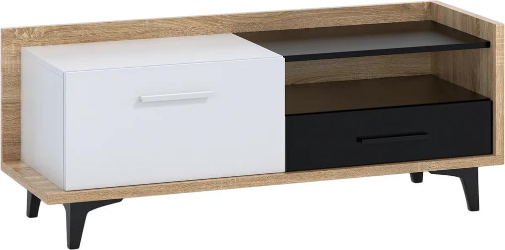 MEBLOCROSS Box Box-08 tv stolík sonoma svetlá / biela / čierna