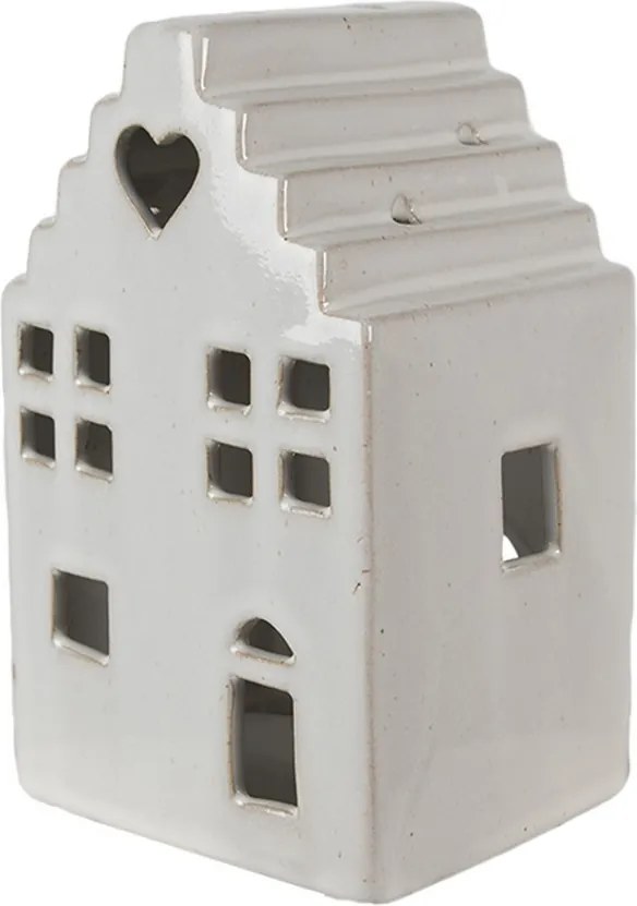 Béžový porcelánový domček svietnik na čajovú sviečku Christmas House L - 10*9*17 cm