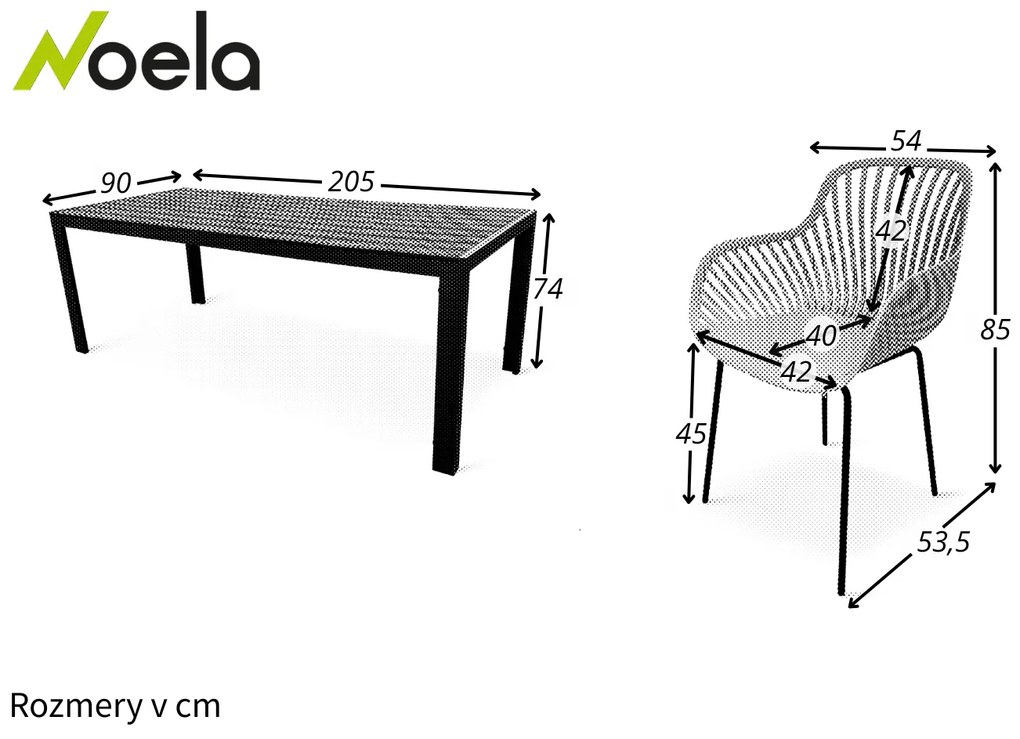 Noela Záhradný jedálenský set Viking XL + 8x kreslo GABY sivá