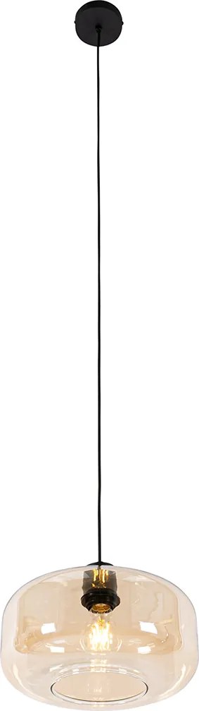 Inteligentné závesné svietidlo čierne s jantárovým sklom vrátane WiFi A60 - Bizle