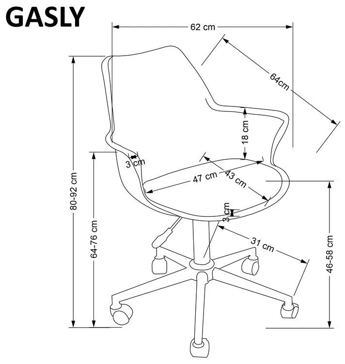 Kancelárska otočná stolička GASLY — plast, ekokoža, oceľ, biela