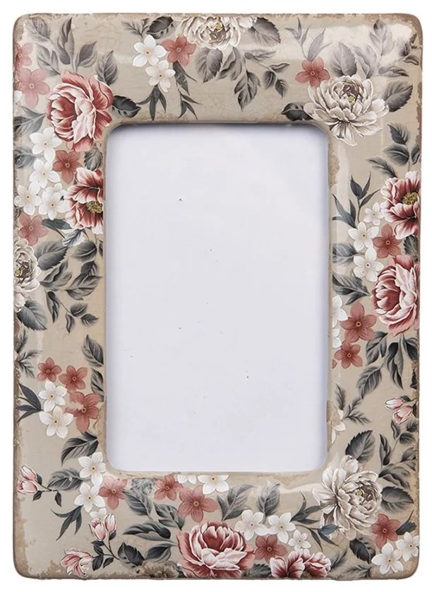 Fotorámik s keramickým okrajom s kvetmi Floria - 13*2*18 cm / 9*13 cm