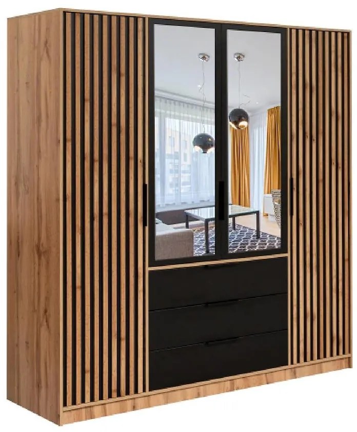 Skriňa Bali D4 lux čierna/wotan/zrkadlo