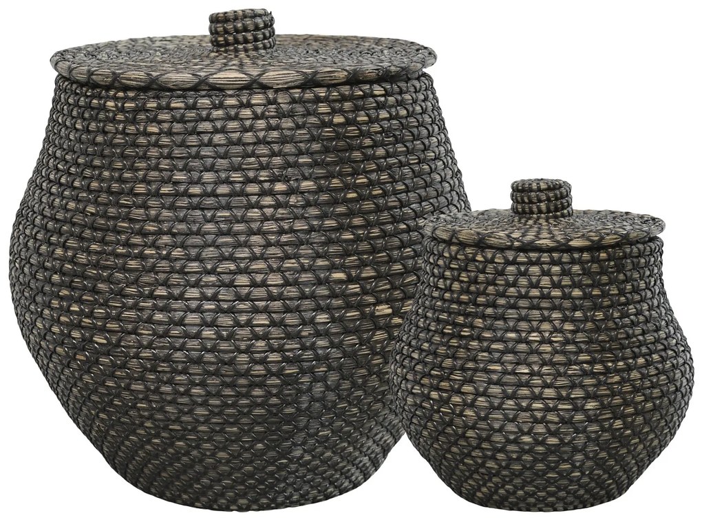 Set 2 ks pletený kôš z morskej trávy s vekom Fuiton - Ø 39*49/ Ø 30*34 cm