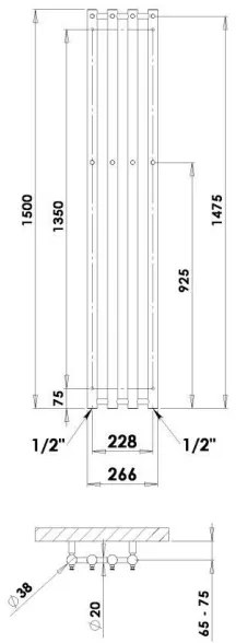 P.M.H. R2B - Kúpeľňový rebríkový radiátor ROSENDAL 350W 150 cm čierny