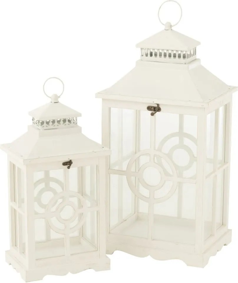 Set 2ks biela antik drevený lampáš Amallie - 31*26*63 cm