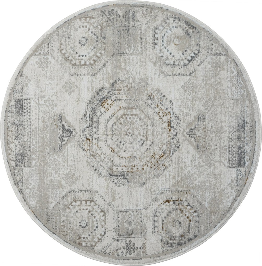 Kusový koberec My Kazak CA60042 creme kruh, 120x120 (priemer) kruh, šedá, chodba / predsieň, My Flair