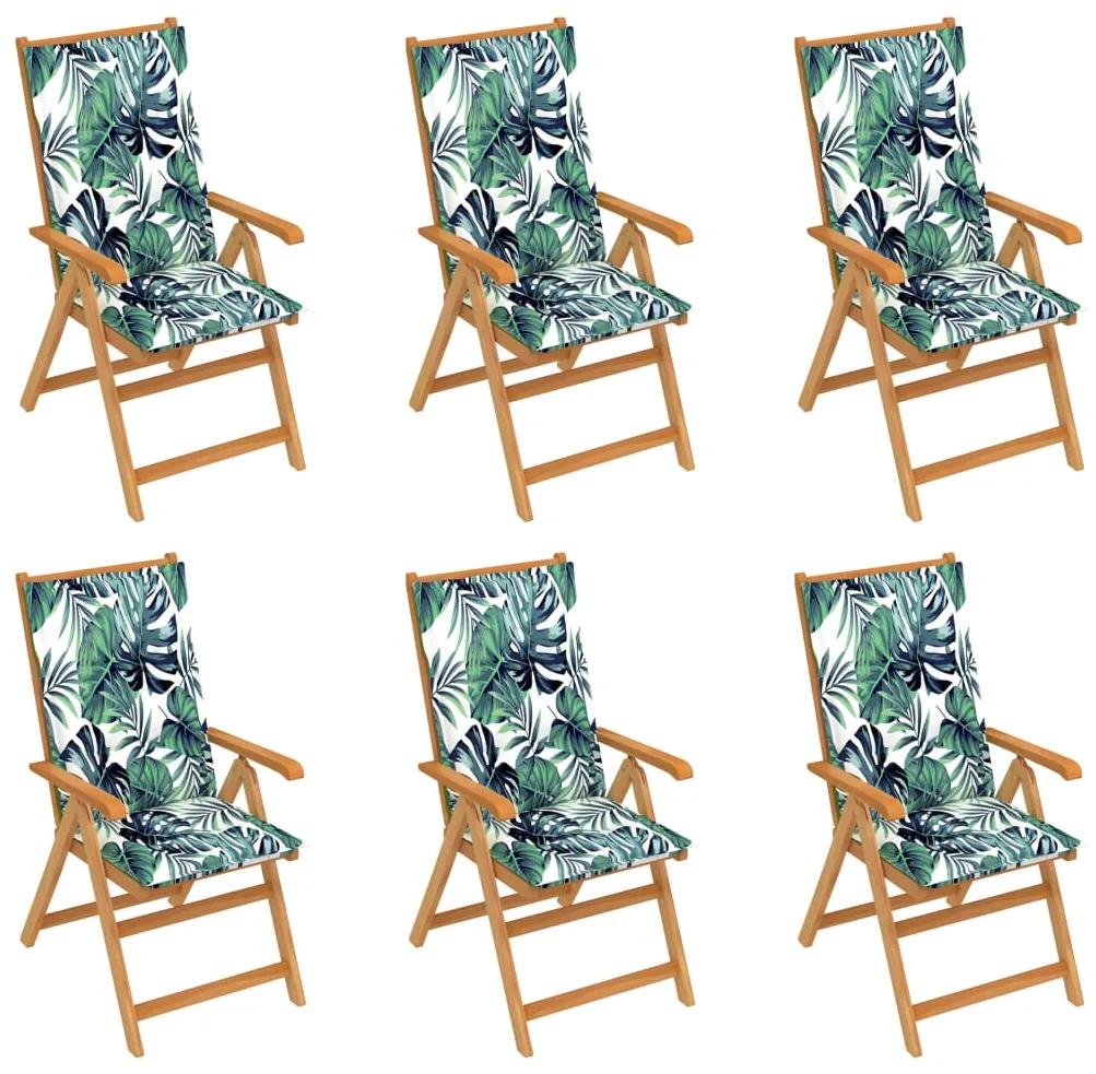 Záhradné stoličky 6 ks s listovými podložkami tíkový masív 3065587