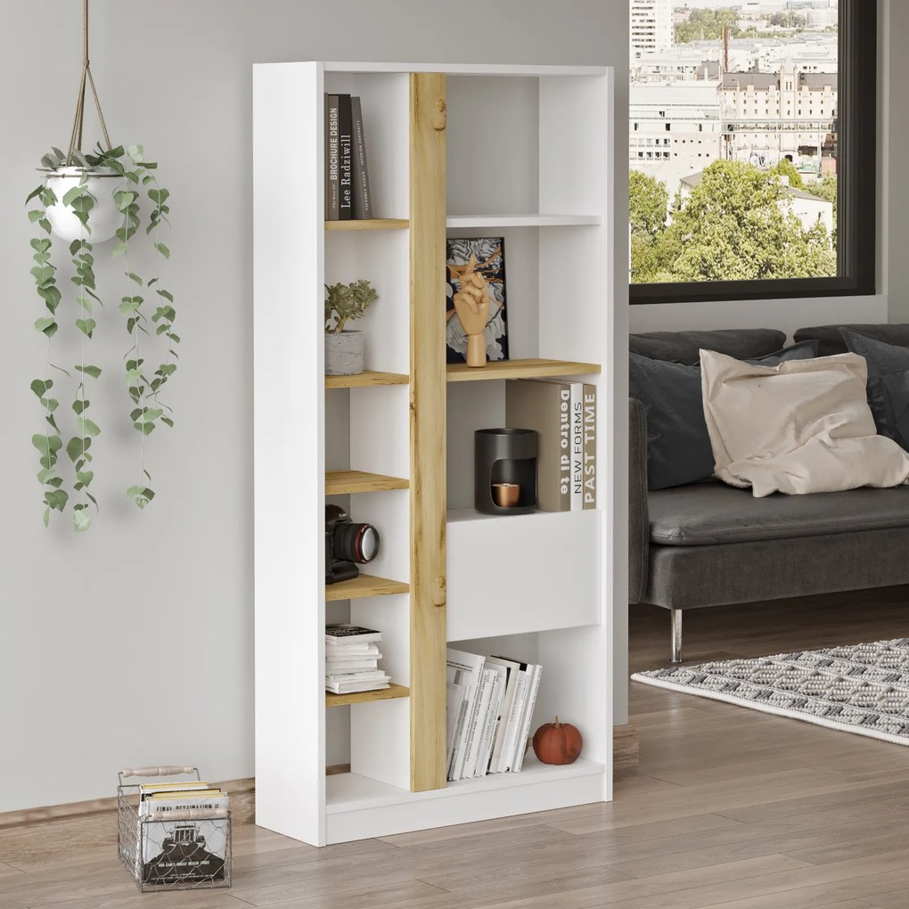 Knižnica Houseland Sage biela/dub Wotan