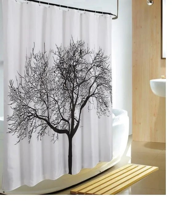 BISK Erga Peva, sprchový záves 180x200cm, polyester, biela-čierna vzor strom, ERG-04440