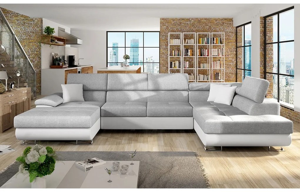 Rohová sedacia súprava Alvin Bis, Dostupné poťahy: ekokoža Soft 017 + Lux 06 + ekokoža Soft 017, Strana: Pravá - U