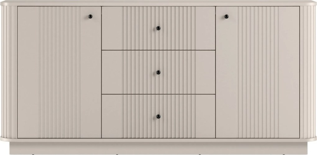 Komoda Vesper 160 cm so zásuvkami na sokli - kašmír / čierne úchytky