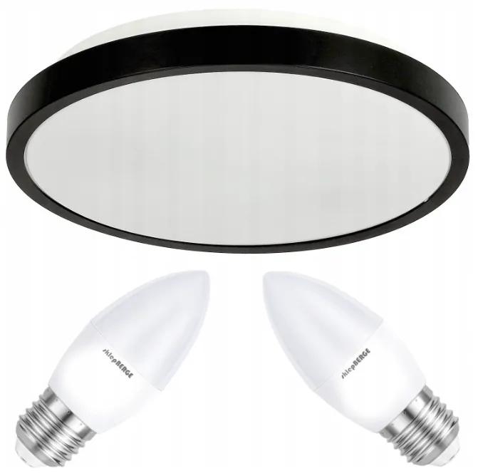 BERGE Stropné LED svietidlo LARI-R BLACK - 2xE27 IP20 + 2x E27 10W sviečka - studená biela