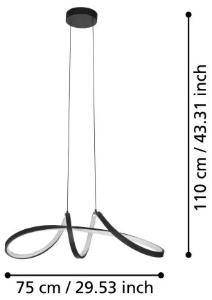 Eglo 901159 - LED RGBW Stmievateľný luster na lanku CALAROSSA-Z LED/22W/230V čierna