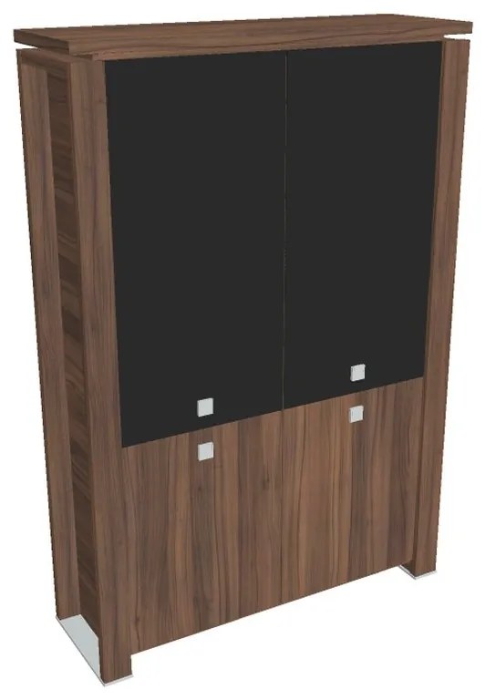 Vysoká skriňa Verno+ 140 x 46 x 210 cm, kombinované dvere, orech / čierna