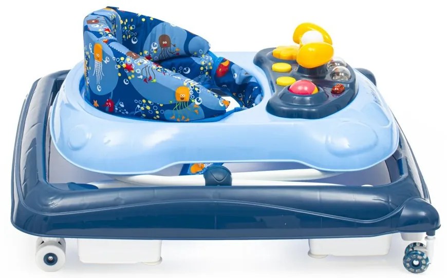Detské chodítko Baby Mix s volantom a silikónovými kolieskami tmavomodrá