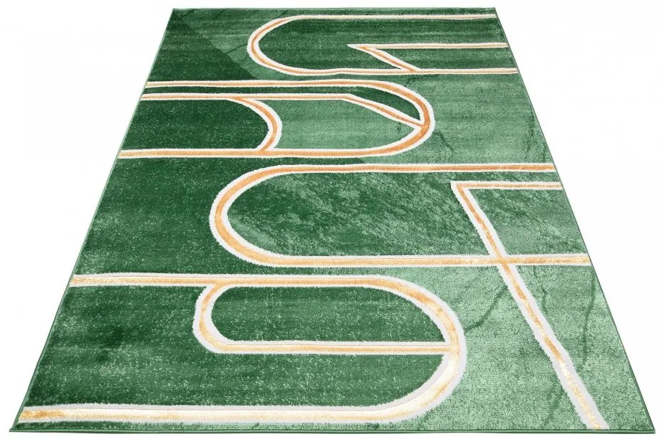 Originálny moderný zelený koberec so zlatým vzorom Šírka: 80 cm | Dĺžka: 150 cm