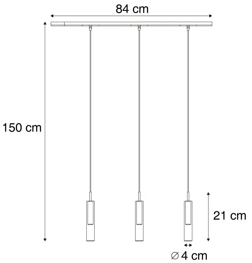 Modern railsysteem zwart met 3 hanglampen goud met amber glas 1-fase - Slimline Loyce
