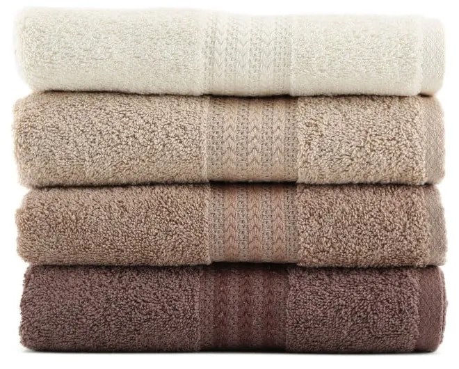 Sada 4 hnedých bavlnených uterákov Rainbow Home, 50 × 90 cm