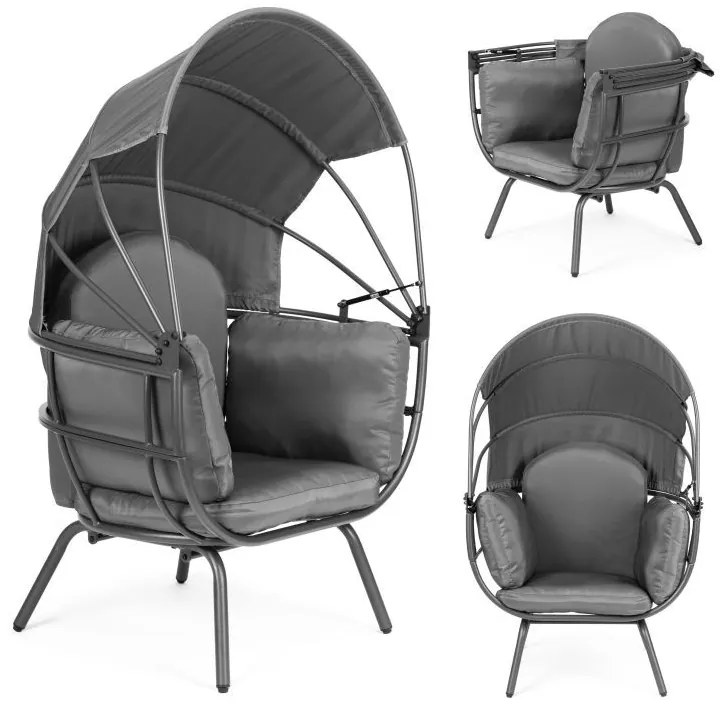 ZÁHRADNÉ KRESLO SO SKLADACOU STRIEŠKOU BAZIL ŠEDÉ