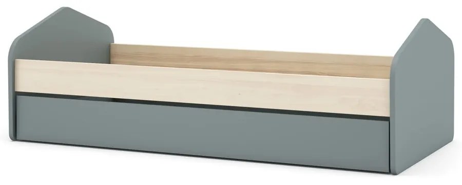 Detská posteľ v dekore borovice s výsuvným lôžkom s úložným priestorom s roštom 90x200 cm v prírodnej farbe/sivozelená Estefania – Marckeric