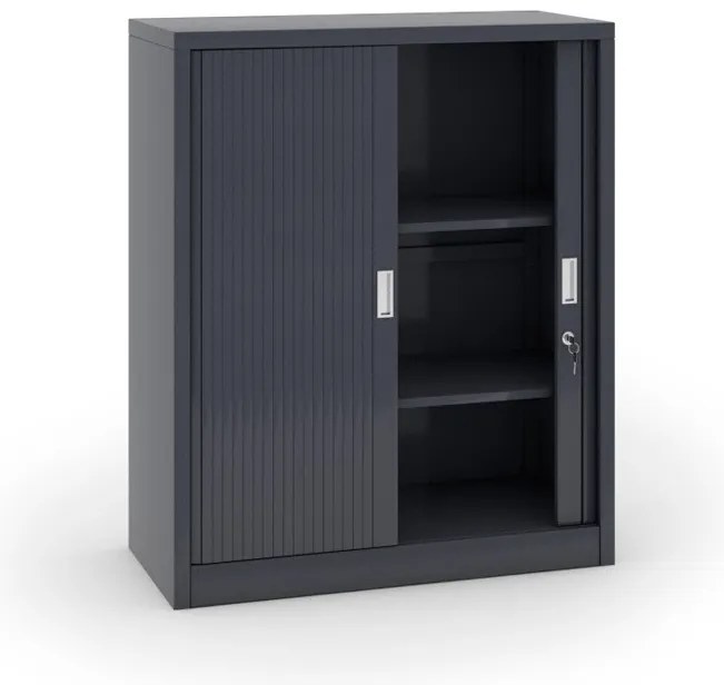 Kovová skriňa s roletovými dverami, 1200 x 1000 x 450 mm, tmavo sivá