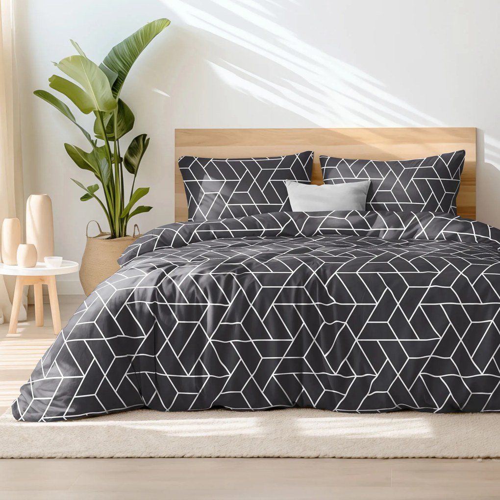 Goldea bavlnené posteľné obliečky - mozaika na tmavo sivom 220 x 200 a 2ks 70 x 90 cm