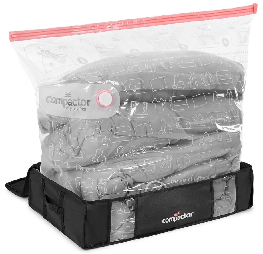 Čierny úložný box na oblečenie pod posteľ Compactor XXL Black Edition 3D, 145 l