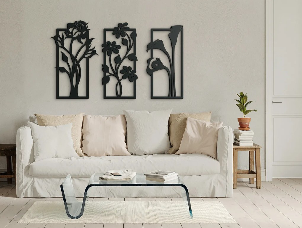 drevko Viacdielny obraz Kvitnúce kvety Rozmer obrazu: 38 x 65 cm, Farba dekorácie: Čierna