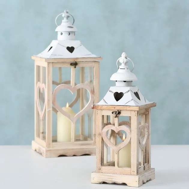 Boltze Drevený lampáš Heart 40 cm - menší