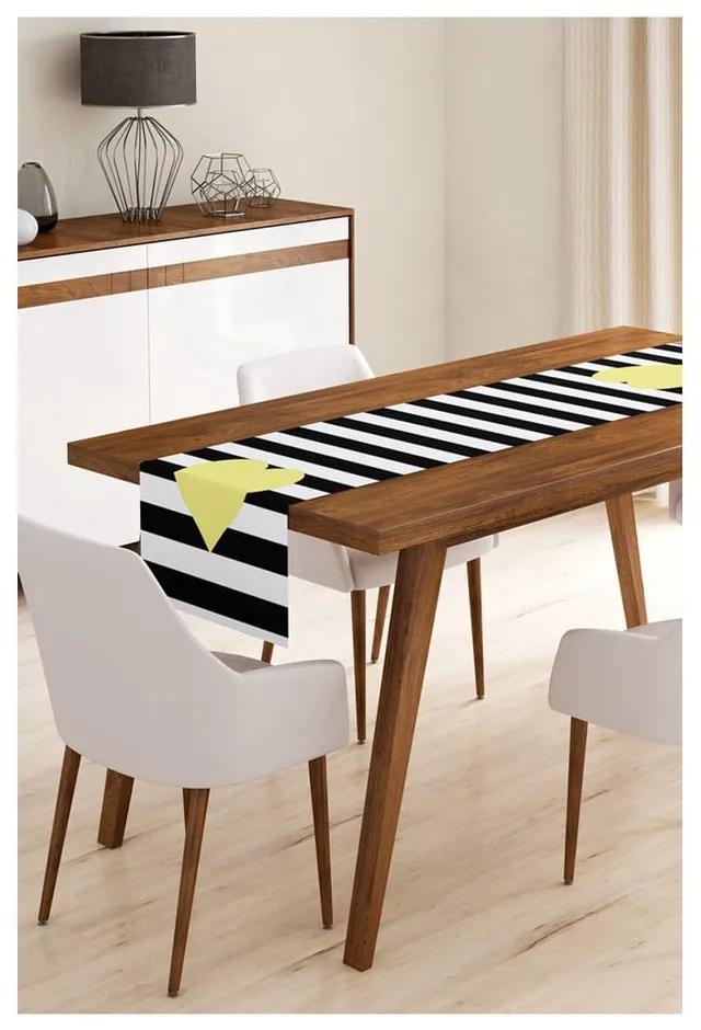 Behúň na stôl z mikrovlákna Minimalist Cushion Covers Stripes with Yellow Heart, 45 × 145 cm