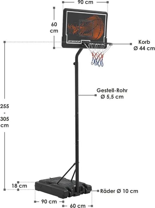 Basketbalový kôš s nastaviteľnou výškou na vonkajšie použiti