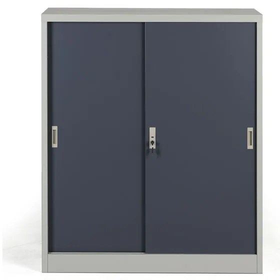 Kovová skriňa s posuvnými dverami, 2 police, 1000 x 1200 x 450 mm, tmavo sivá