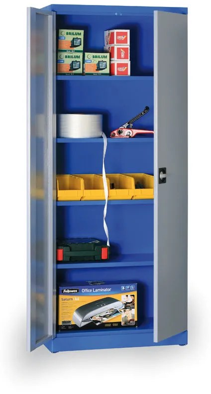Policová dielenská skriňa na náradie GD, 4 police, zváraná, nosnosť 50 kg, 780 x 380 x 1920 mm