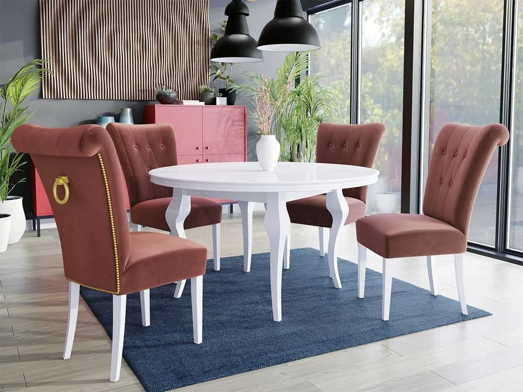 Stôl Julia FI 100 so 4 stoličkami ST65, Farby: čierny, Farby:: biely lesk, Potah: Magic Velvet 2217