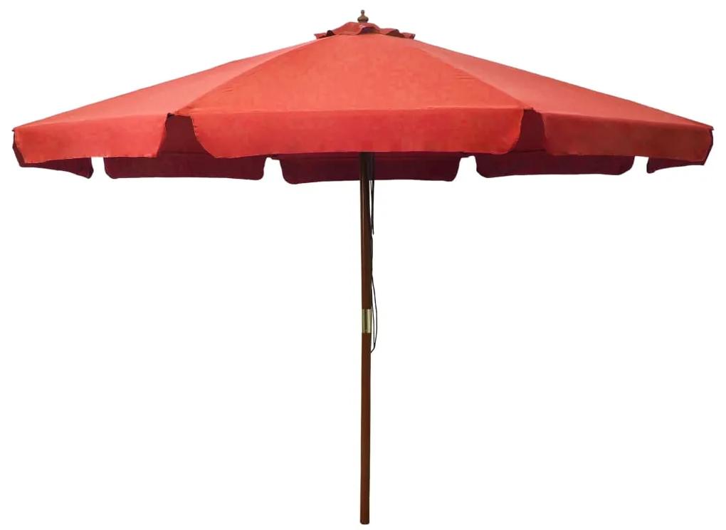 Vonkajší slnečník s drevenou tyčou 330 cm, tehlovo červený 47217