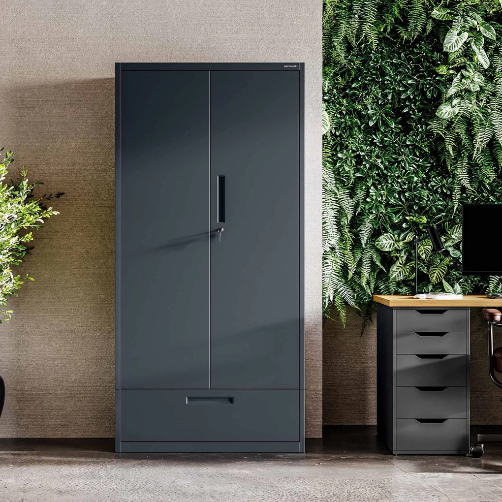 Modulárna kovová multifunkčná skriňa so zásuvkou antracitová MEGAN 1850 x 900 x 400 mm