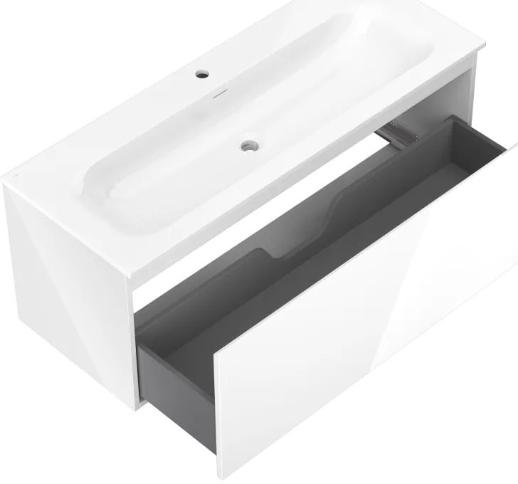 Mexen Orio, kúpeľňová skrinka 120 cm s umývadlom Vela, 1 zásuvka, biela lesklá, 91A10-12047-1-BF00-W23M00