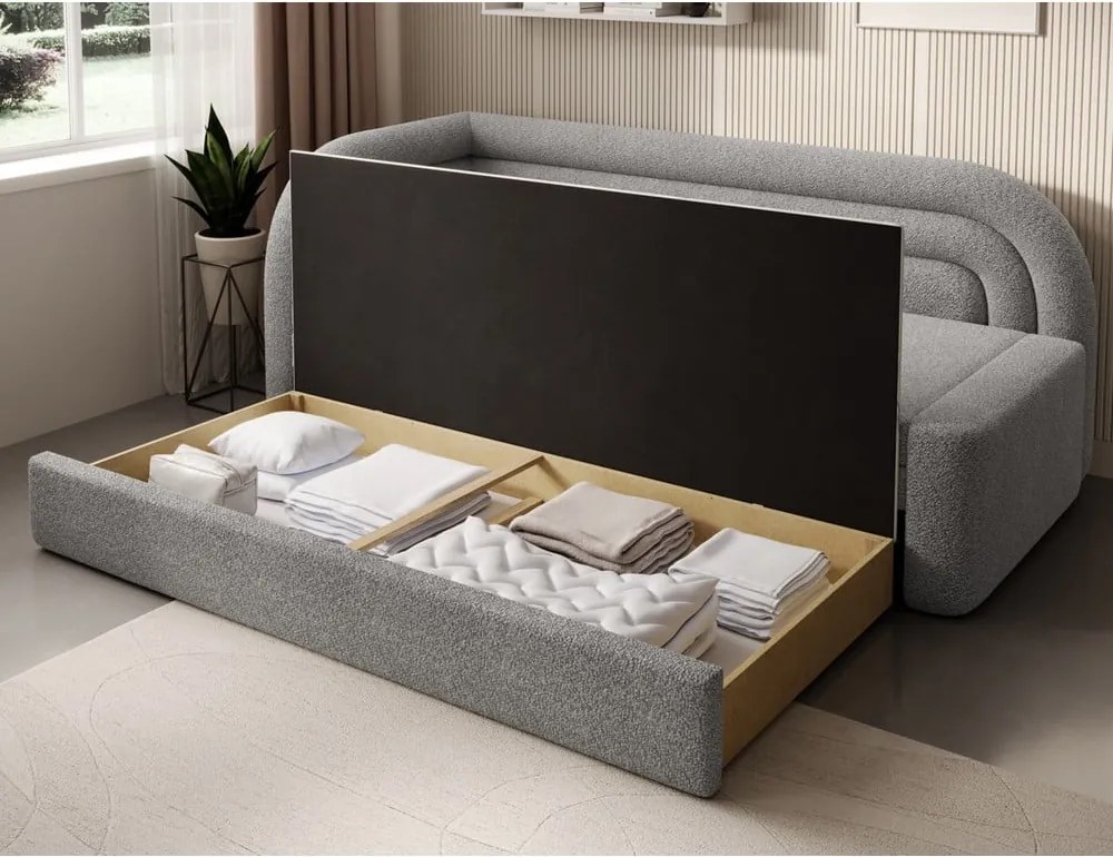 Sivá rozkladacia/s úložným priestorom pohovka z textílie buklé ľavý roh 223 cm Fabillo – ELTAP