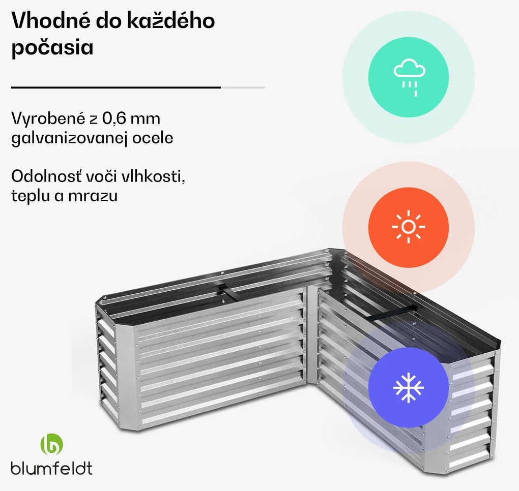 Blumfeldt High Grow vyvýšený záhon, tvar L, odolný voči poveternostným vplyvom, odolný voči korózii, robustný, 742 L