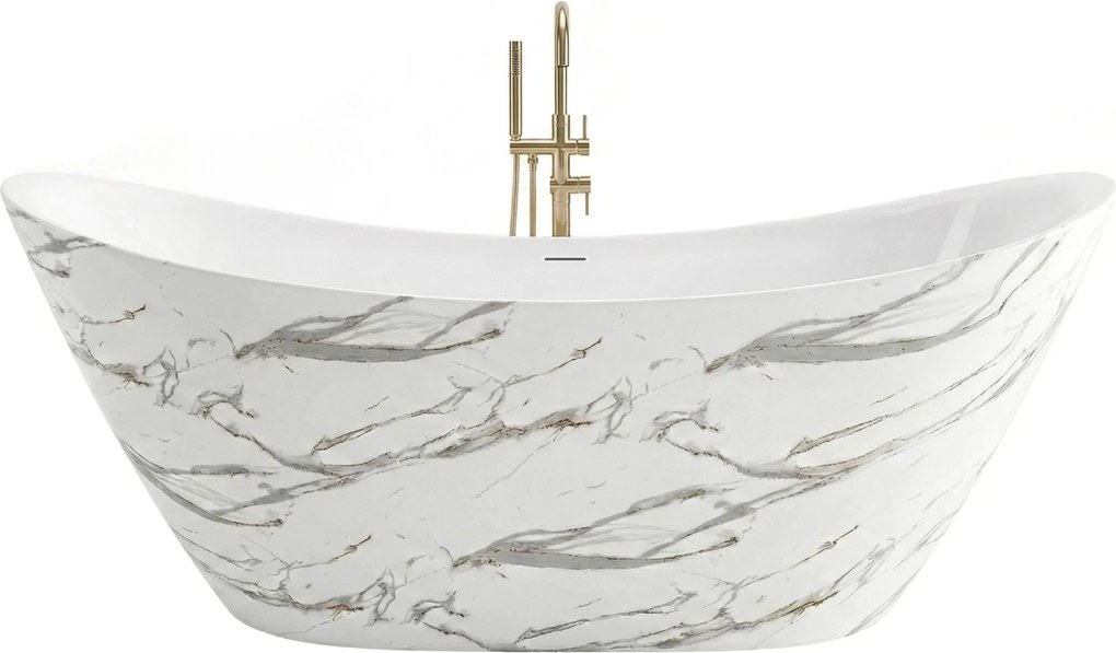 Rea Ferrano Slim, voľne stojaca vaňa 170x73 cm, imitácia kameňa, biely click-clack, REA-W0505