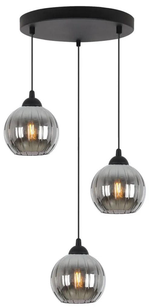 Závesné svietidlo Costa, 3x grafitové sklenené tienidlo, b, o