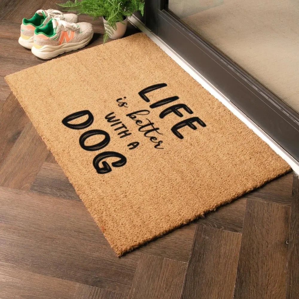 Rohožka z kokosového vlákna 40x60 cm Life Is Better With & Dog – Artsy Doormats