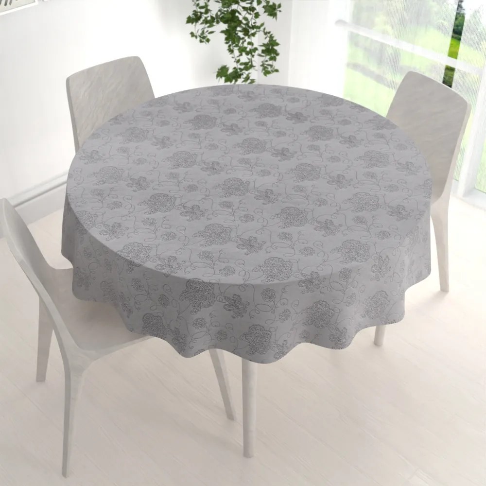 Biante Teflónový okrúhly obrus TF-083 Kvetované ornamenty na sivom Ø 150 cm