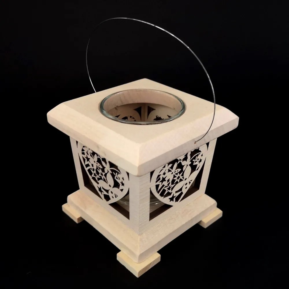 AMADEA Drevený lampáš s motívom srdca, masívne drevo, 9x9x9 cm