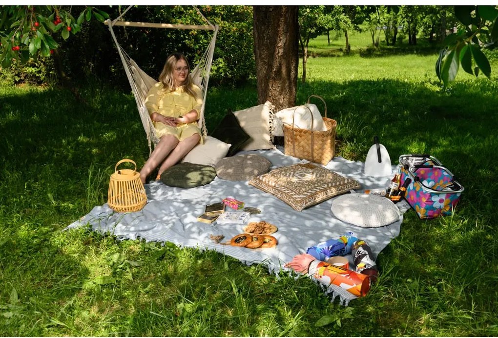 Béžové závesné kreslo PALAK s čiernym stojanom