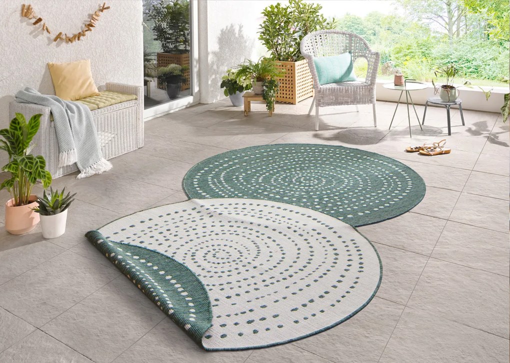 Hanse Home, Kusový koberec Twin-Wendeteppiche 103111 grün creme kruh – na von aj na doma, 140x140 (priemer) kruh, zelená, chodba / predsieň